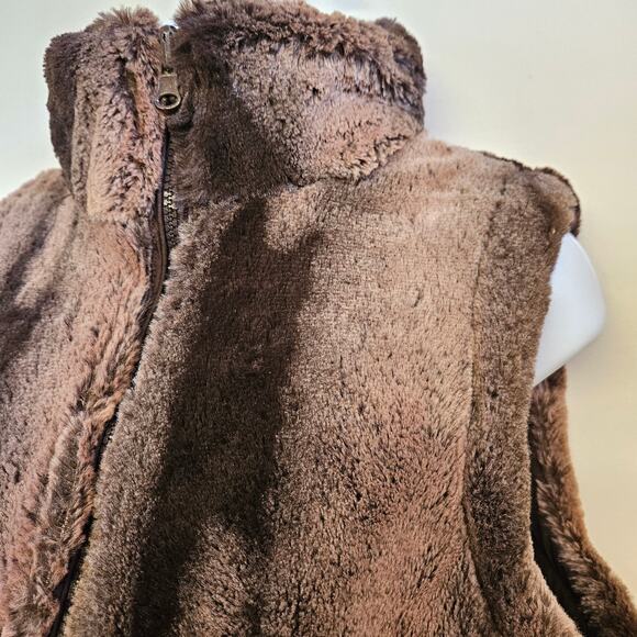 Kristen Blake Brown Faux Fur Zip Up Reversible Vest Size M Mob Wife Classic - Picture 2 of 7
